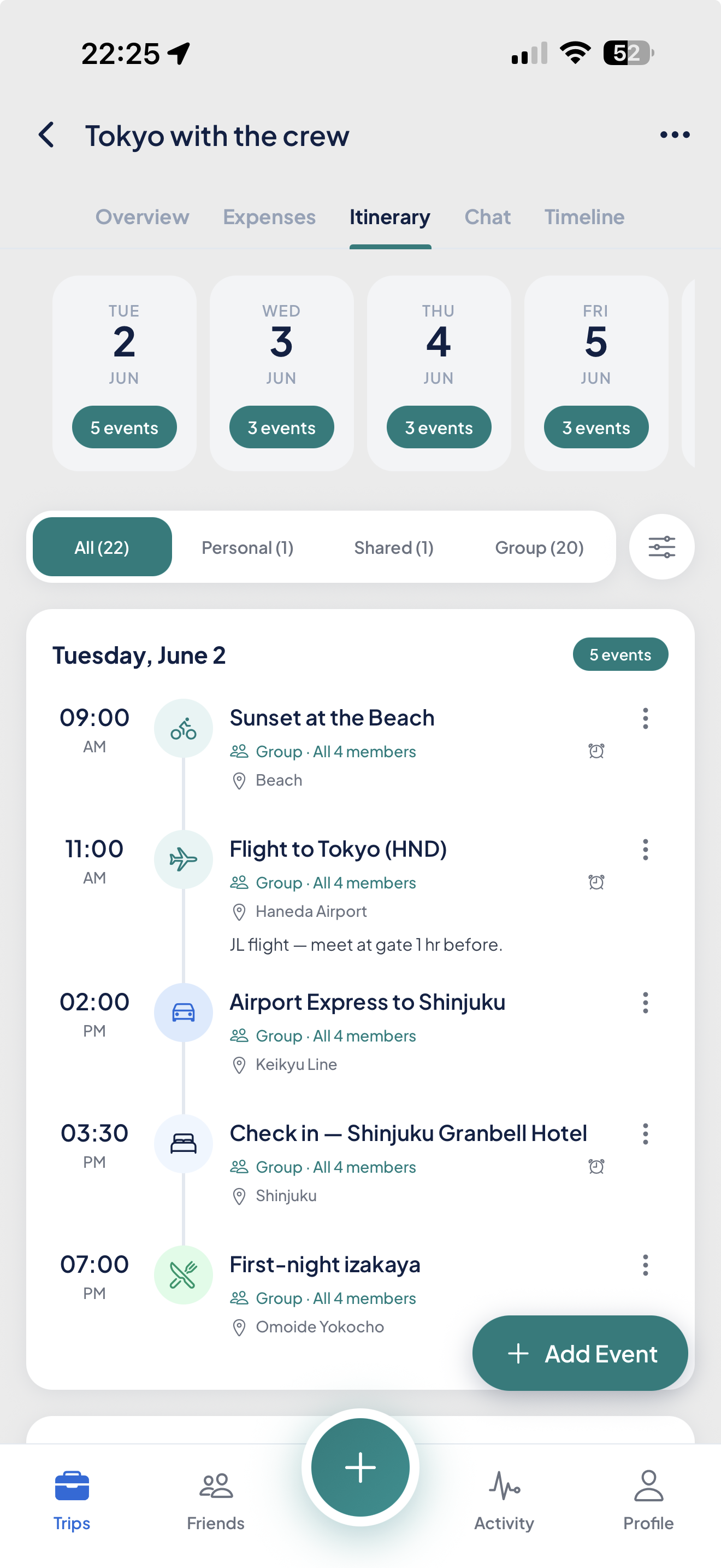Itinerary day view with a day-by-day plan and a Your Day at a Glance summary